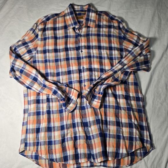Robert Talbott Carmel Shirt Long Sleeve Button Up 100% Linen Large Plaid - Picture 2 of 8